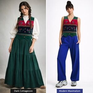 Vtg 90s Casey & Max Floral Embroidered Velvet Vest S Cotton Colorblock Boho Art